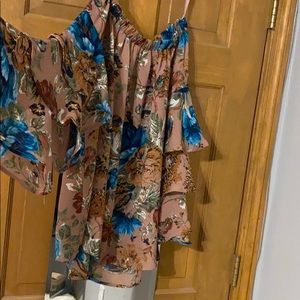 Off the shoulder, ruffle sleeved shirt